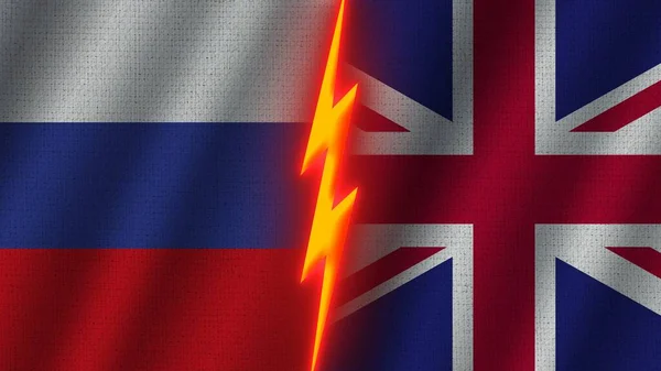 United Kingdom Russia Flags Together Wavy Fabric Texture Effect Neon — 스톡 사진