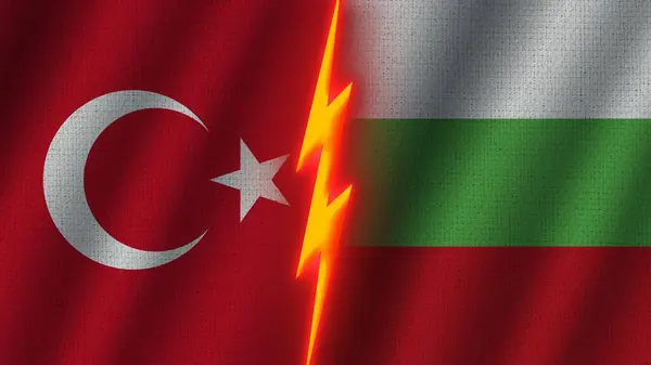 Bulgaristan Türkiye Birlikte Bayraklar Dalgalı Kumaş Doku Efekti Neon Parıltısı — Stok fotoğraf