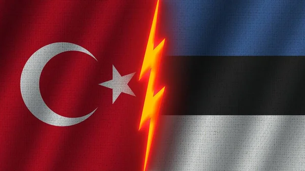 Эстония Турция Флаги Вместе Эффект Волнистой Текстуры Ткани Эффект Неонового — стоковое фото