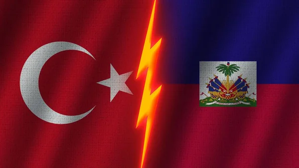 Αϊτή Και Τουρκία Σηματοδοτεί Μαζί Κυματιστό Φαινόμενο Ύφασμα Φαινόμενο Νέον — Φωτογραφία Αρχείου