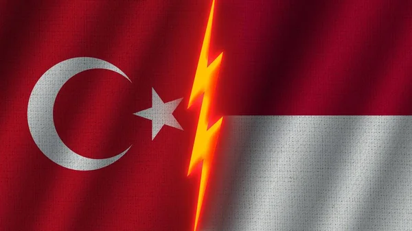 Индонезия Турция Флаги Вместе Волнистый Эффект Текстуры Ткани Эффект Неонового — стоковое фото
