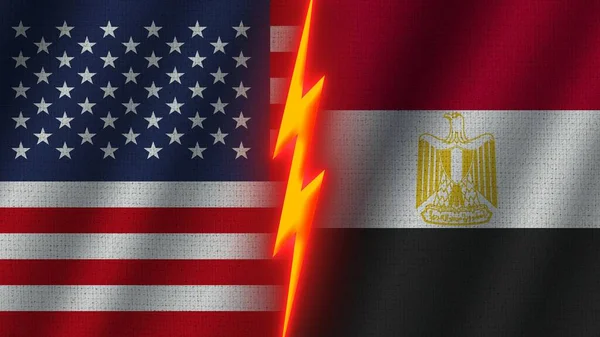 Ägypten Und Vereinigte Staaten Von Amerika Flaggen Zusammen Wellengewebe Textur — Stockfoto