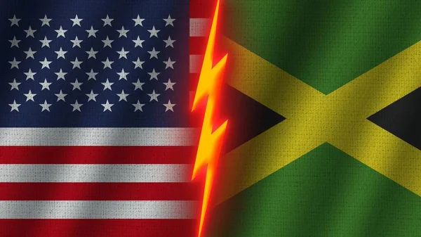 Jamaica Och Amerikas Förenta Stater Flaggor Tillsammans Vågiga Tyg Textur — Stockfoto
