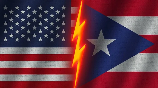 Флаги Пуэрто Рико Соединенных Штатов Америки Вместе Эффект Волнистой Ткани — стоковое фото