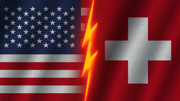 Švýcarsko Spojené Státy Americké Vlajky Dohromady Efekt Zvlněné Textury Efekt — Stock fotografie