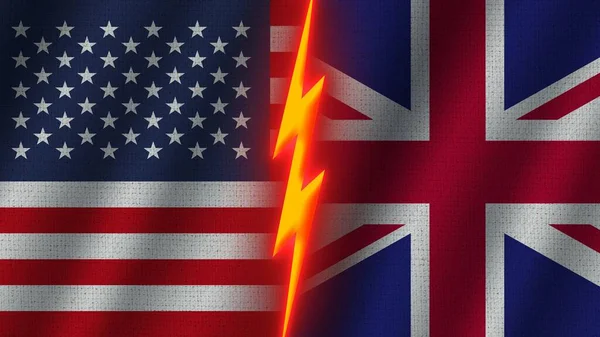 United Kingdom United States America Flags Together Wavy Fabric Texture — стокове фото