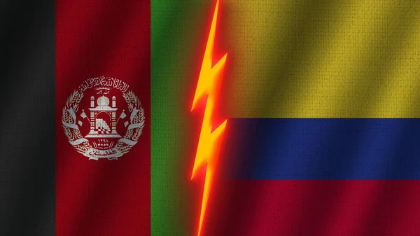 Colombia Och Afghanistan Flaggor Tillsammans Vågig Textur Effekt Neon Glow — Stockfoto