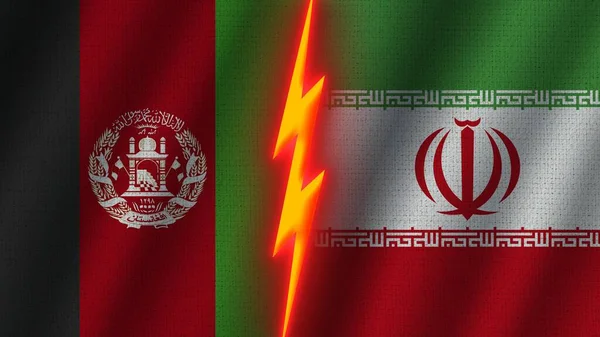 Флаги Ирана Афганистана Вместе Эффект Волнистой Текстуры Эффект Неонового Свечения — стоковое фото