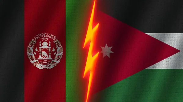 Jordanien Und Afghanistan Flaggen Zusammen Wellen Textur Effekt Neon Glüheffekt — Stockfoto