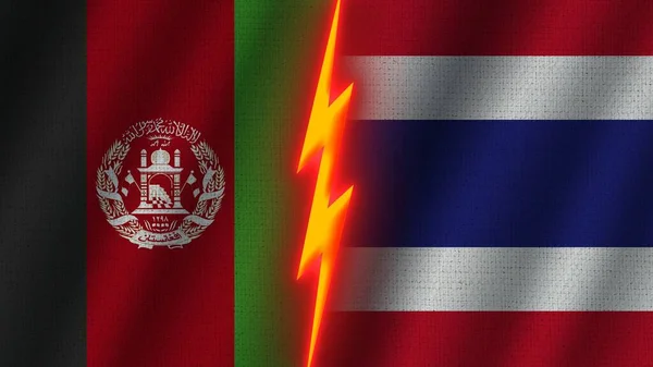 Tailândia Afeganistão Bandeiras Juntas Efeito Textura Tecido Ondulado Efeito Brilho — Fotografia de Stock