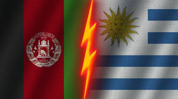 Uruguayské Afghánské Vlajky Společně Efekt Vlnité Textury Efekt Neonové Záře — Stock fotografie