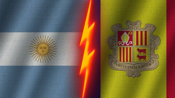 Ανδόρα Και Αργεντινή Σημαίες Μαζί Κυματιστό Ύφασμα Επίδραση Υφής Νέον — Φωτογραφία Αρχείου