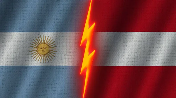 Österrike Och Argentina Flaggor Tillsammans Vågig Tyg Textur Effekt Neon — Stockfoto