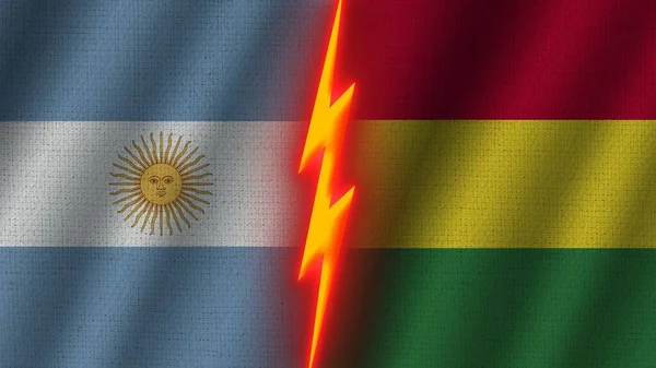 Bolivia Argentina Flags Together Wavy Fabric Texture Effect Neon Glow — Stok Foto