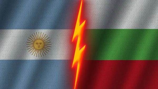 ブルガリアとアルゼンチンの国旗一緒に 波織物テクスチャ効果 ネオングロー効果 輝く雷アイコン 危機の概念 3Dイラスト — ストック写真