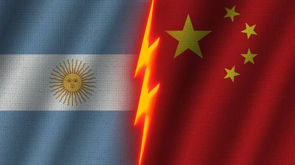 China Argentinië Vlaggen Samen Golf Stof Textuur Effect Neon Glow — Stockfoto