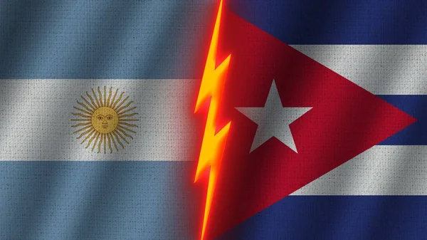 Kuba Argentína Zászlók Együtt Hullámos Textúra Hatás Neon Fényhatás Ragyogó — Stock Fotó
