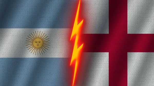 Inghilterra Argentina Bandiere Insieme Tessuto Ondulato Texture Effetto Neon Glow — Foto Stock