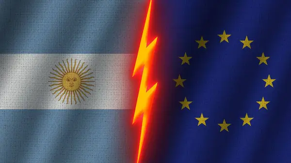 Ευρωπαϊκή Ένωση Και Αργεντινή Σημαίες Μαζί Κυματιστό Φαινόμενο Ύφασμα Φαινόμενο — Φωτογραφία Αρχείου