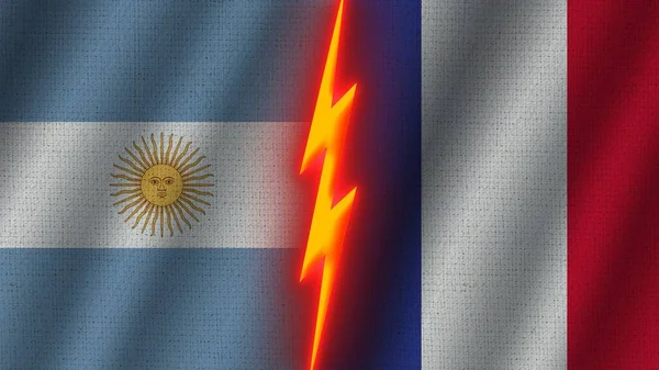 Frankrike Och Argentina Flaggor Tillsammans Vågiga Tyg Textur Effekt Neon — Stockfoto