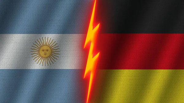 Duitsland Argentinië Vlaggen Samen Golvend Stof Textuur Effect Neon Gloeiend — Stockfoto
