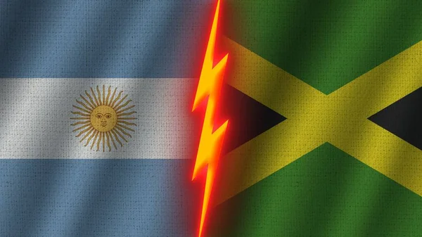 Τζαμάικα Και Αργεντινή Σημαίες Μαζί Κυματιστό Ύφασμα Επίδραση Υφής Νέον — Φωτογραφία Αρχείου