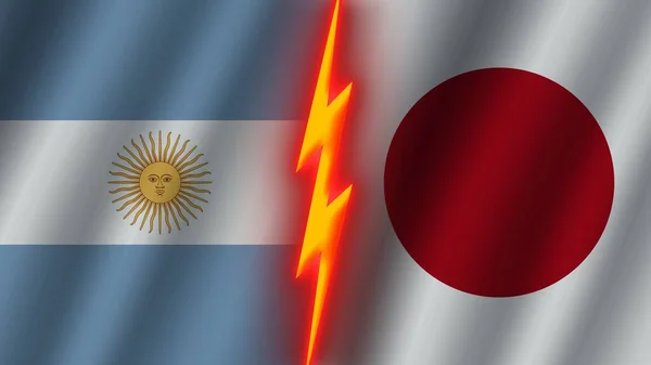 Japan Argentinië Vlaggen Samen Golvend Stof Textuur Effect Neon Gloed — Stockfoto