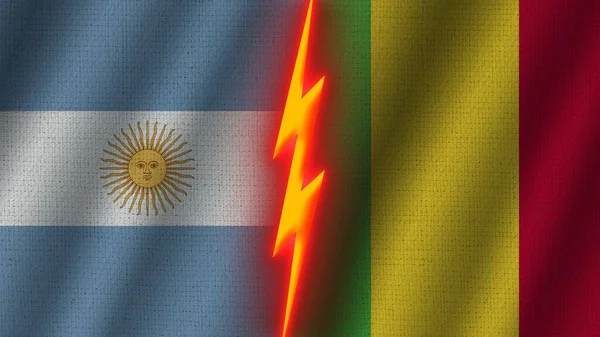 Mali Och Argentina Flaggor Tillsammans Vågiga Tyg Textur Effekt Neon — Stockfoto