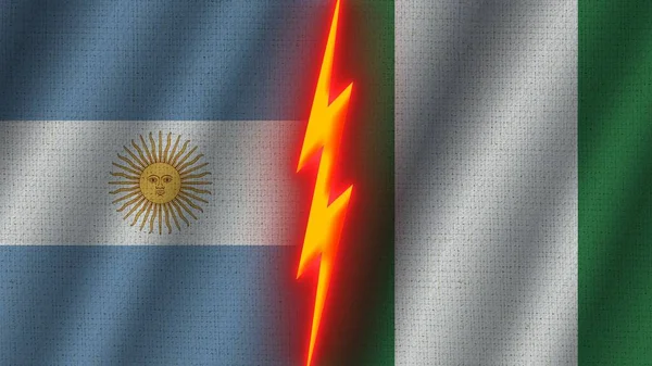 Nigeria Argentina Bandiere Insieme Tessuto Ondulato Texture Effetto Neon Glow — Foto Stock