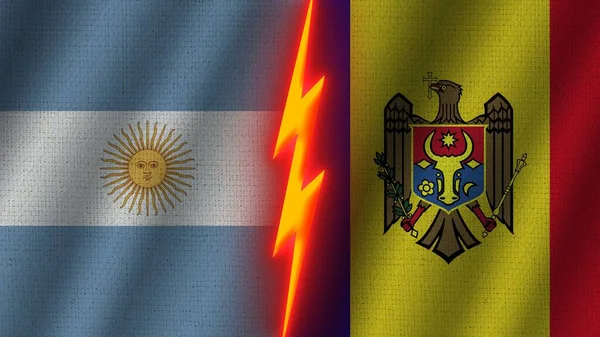 Moldavia Argentina Bandiere Insieme Tessuto Ondulato Texture Effetto Neon Glow — Foto Stock