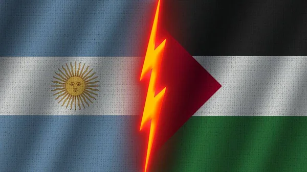 Παλαιστίνη Και Αργεντινή Σημαίες Μαζί Κυματιστό Φαινόμενο Ύφασμα Φαινόμενο Νέον — Φωτογραφία Αρχείου