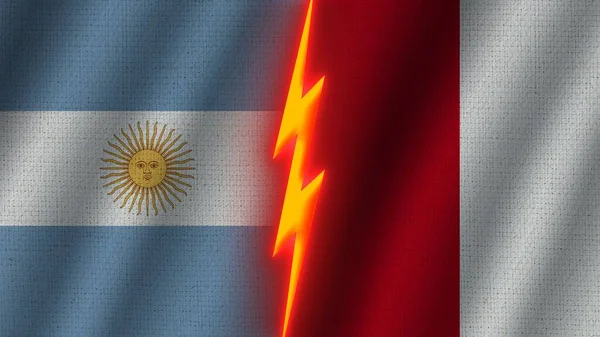 Bandiere Perù Argentina Insieme Effetto Texture Tessuto Ondulato Effetto Bagliore — Foto Stock