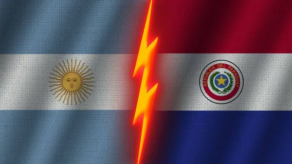 Paraguay Argentina Flags Together Wavy Fabric Texture Effect Neon Glow — Stock fotografie