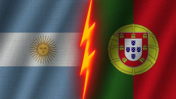 Banderas Portugal Argentina Juntas Efecto Textura Tela Ondulada Efecto Brillo — Foto de Stock