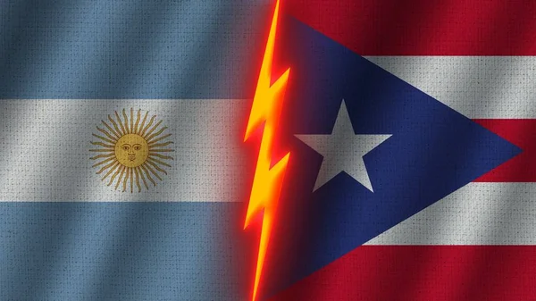 Puerto Rico Argentinië Vlaggen Samen Golvend Stof Textuur Effect Neon — Stockfoto