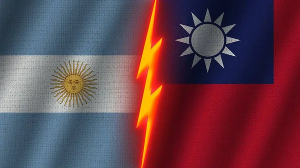 Tajvan Argentína Zászlók Együtt Hullámos Szövet Textúra Hatás Neon Fényhatás — Stock Fotó