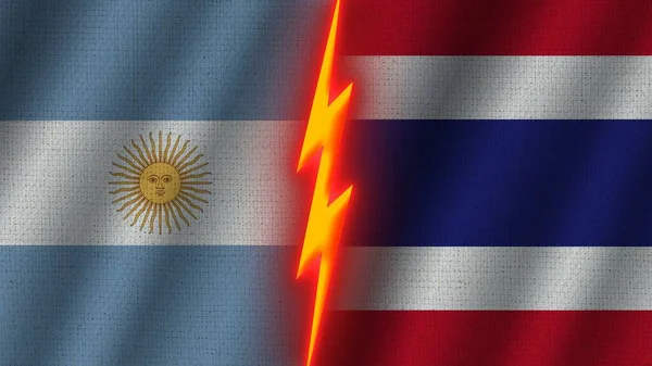 Thailand Argentina Flags Together Wavy Fabric Texture Effect Neon Glow — Stock Photo, Image