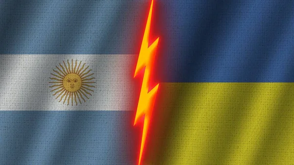 Ukraina Och Argentina Flaggor Tillsammans Vågig Tyg Textur Effekt Neon — Stockfoto