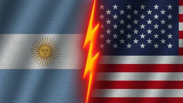 Amerikas Förenta Stater Och Argentina Flaggor Tillsammans Vågiga Tyg Textur — Stockfoto