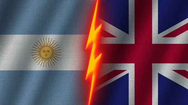 Regno Unito Argentina Bandiere Insieme Tessuto Ondulato Texture Effect Neon — Foto Stock