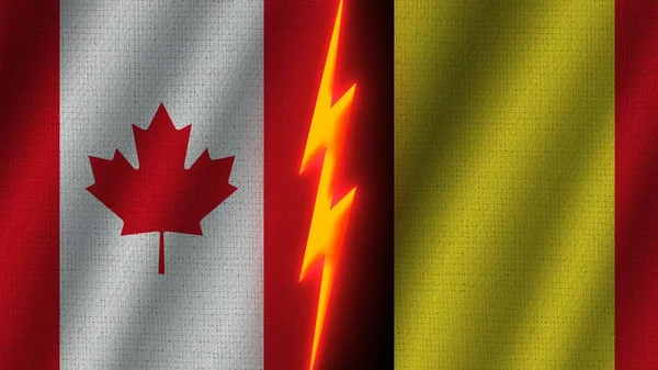 Belgien Und Kanada Flaggen Zusammen Wellengewebe Textur Effekt Neon Glow — Stockfoto