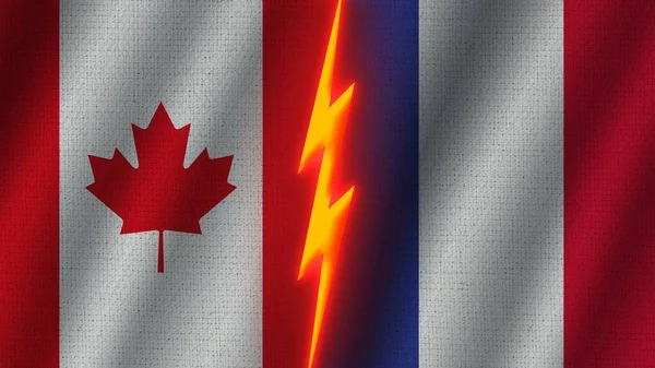 Frankrijk Canada Vlaggen Samen Golvend Stof Textuur Effect Neon Gloeiend — Stockfoto