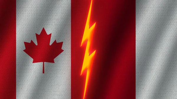 Peru Und Kanada Flaggen Zusammen Wellengewebe Textur Effekt Neon Glow — Stockfoto