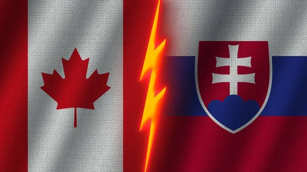 Slovakia Canada Flags Together Wavy Fabric Texture Effect Neon Glow — стокове фото