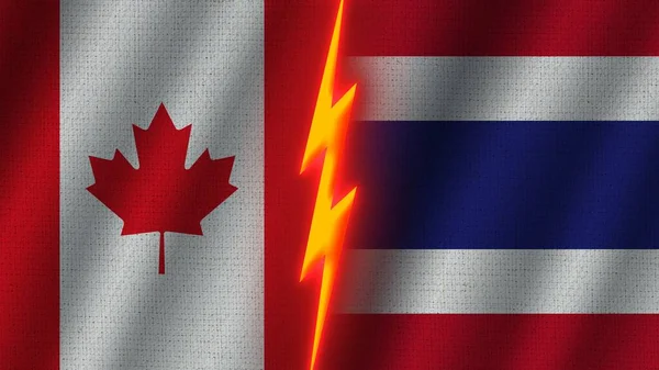 Thailand Und Kanada Flaggen Zusammen Wellengewebe Textur Effekt Neon Glow — Stockfoto