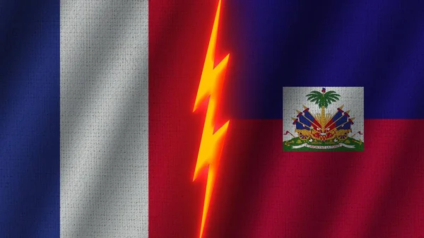 Haití Francia Banderas Juntas Efecto Textura Tela Ondulada Efecto Brillo — Foto de Stock