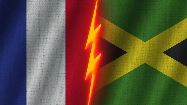 Jamajka Francja Flagi Razem Efekt Tekstury Tkaniny Falistej Efekt Świecenia — Zdjęcie stockowe