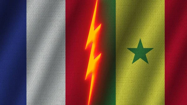 Senegal Francia Banderas Juntas Efecto Textura Tela Ondulada Efecto Brillo —  Fotos de Stock