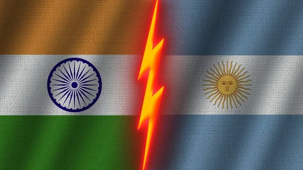 Bandeiras Argentina Índia Juntas Efeito Textura Tecido Ondulado Efeito Brilho — Fotografia de Stock