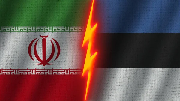 Estland Und Iran Flaggen Zusammen Wellen Textur Effekt Neon Glow — Stockfoto